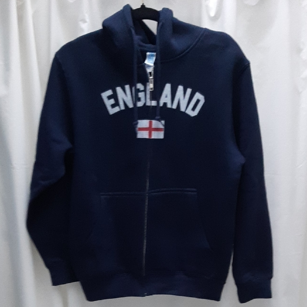 Brisco Men's England Navy Blue Zip-Up Cotton Blend Hoodie, Sz S